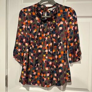 Boden Silk Green Multicolor Polka Dot Elbow Sleeve Blouse size 8